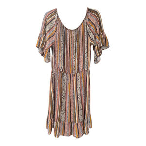 New Look Floral Striped Mini Dress Sz 1X Boho Short Sleeve Ruffles Festival EUC
